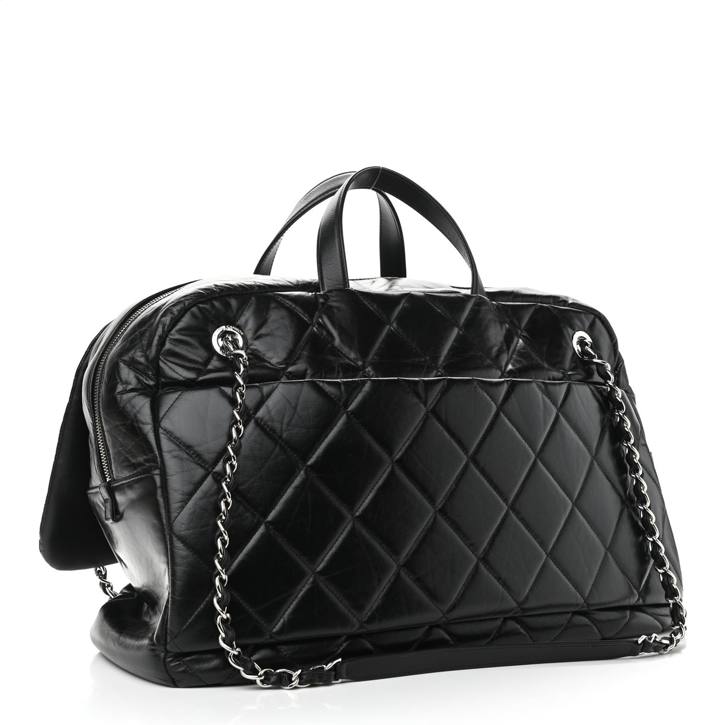 Aged Calfskin Quilted Large Express Bowling Bag Black