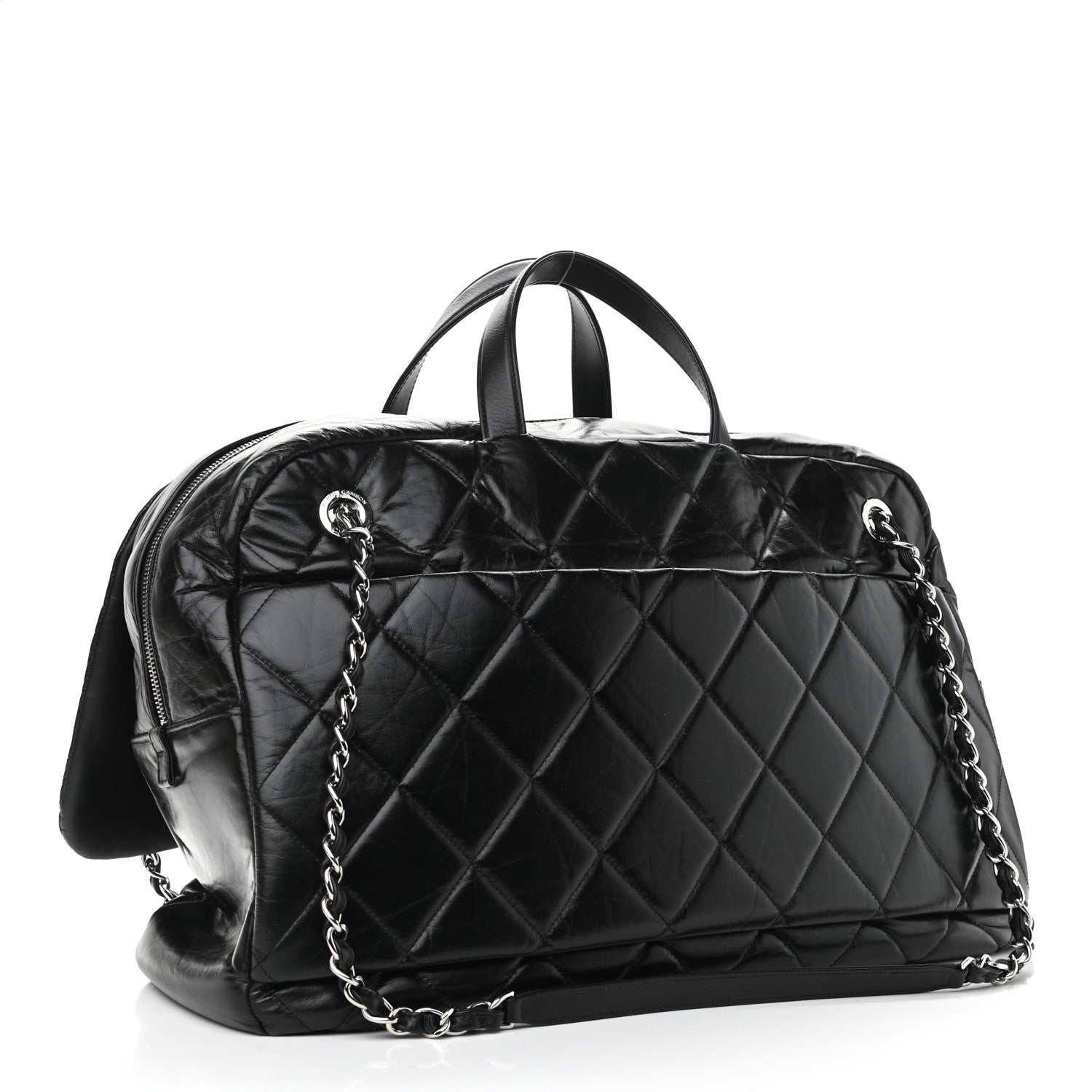 Chanel Aged Calfskin Quilted Large Express Bowling Bag Black 3 of 11