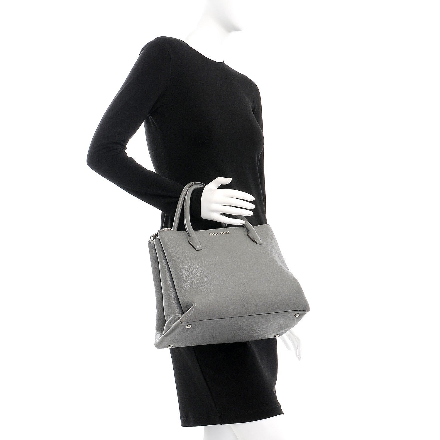 Miu Miu Goatskin Madras Top Handle Double Zip Tote Argilla 2 of 7