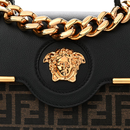 Versace X FENDI Grained Calfskin Fendace Medium La Medusa Top Handle Bag Black Brown 7 of 11