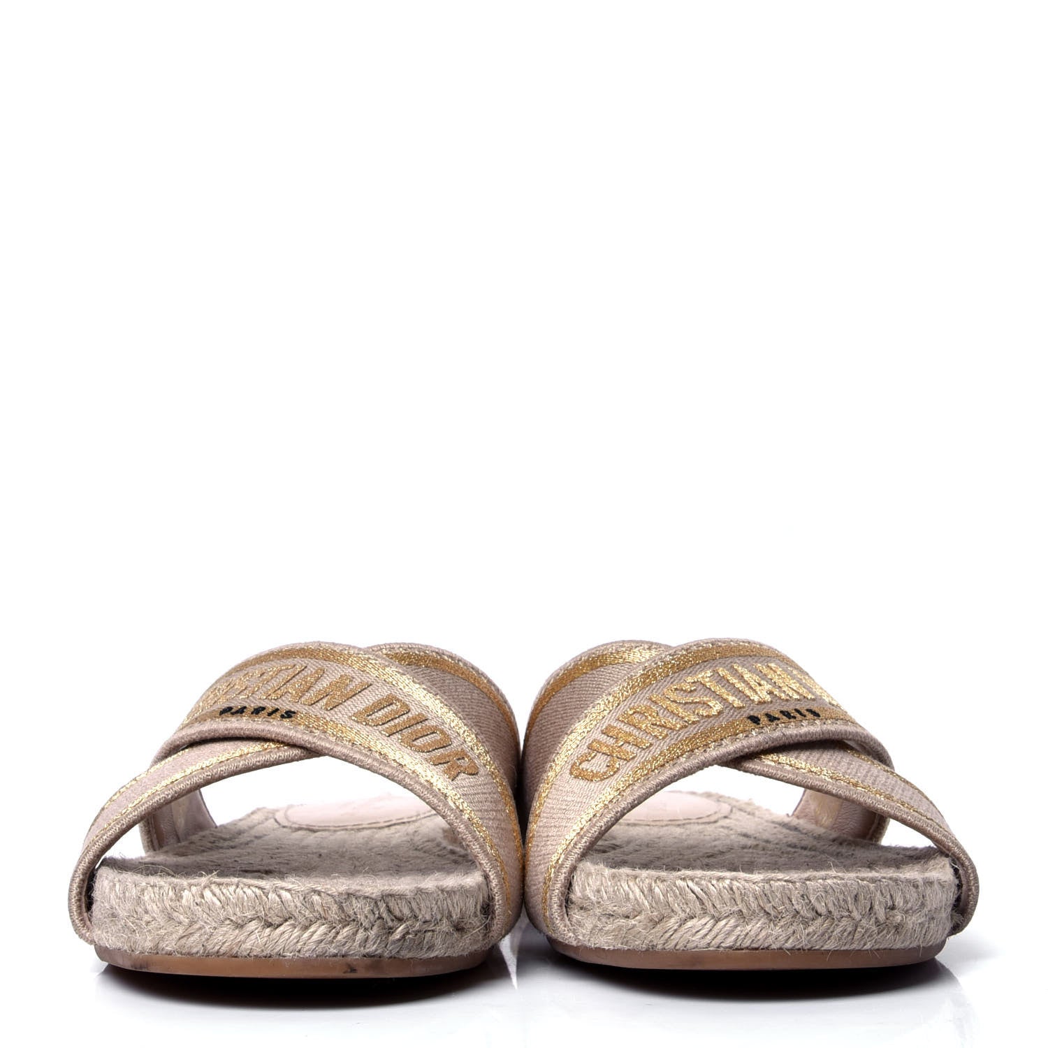 Christian Dior Canvas Embroidered Granville Espadrille Crisscross Flat Slide Sandals 41 Cream 2 of 6