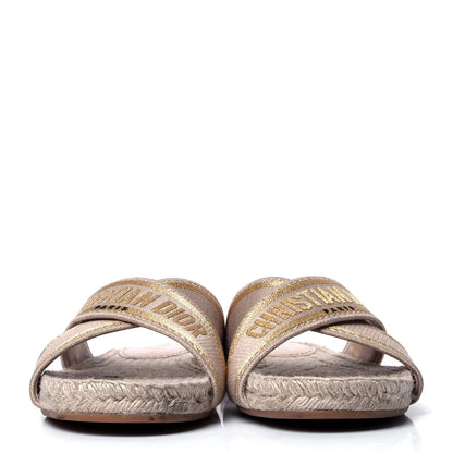 Christian Dior Canvas Embroidered Granville Espadrille Crisscross Flat Slide Sandals 41 Cream 2 of 6