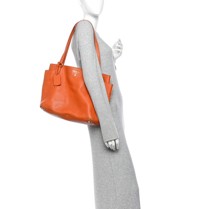 Prada Vitello Daino Side Pocket Tote Papaya 2 of 12