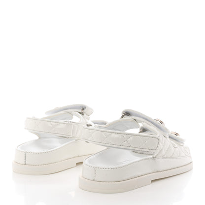 Chanel Laminated Lambskin Quilted Velcro Dad Sandals 36 White 4 of 12