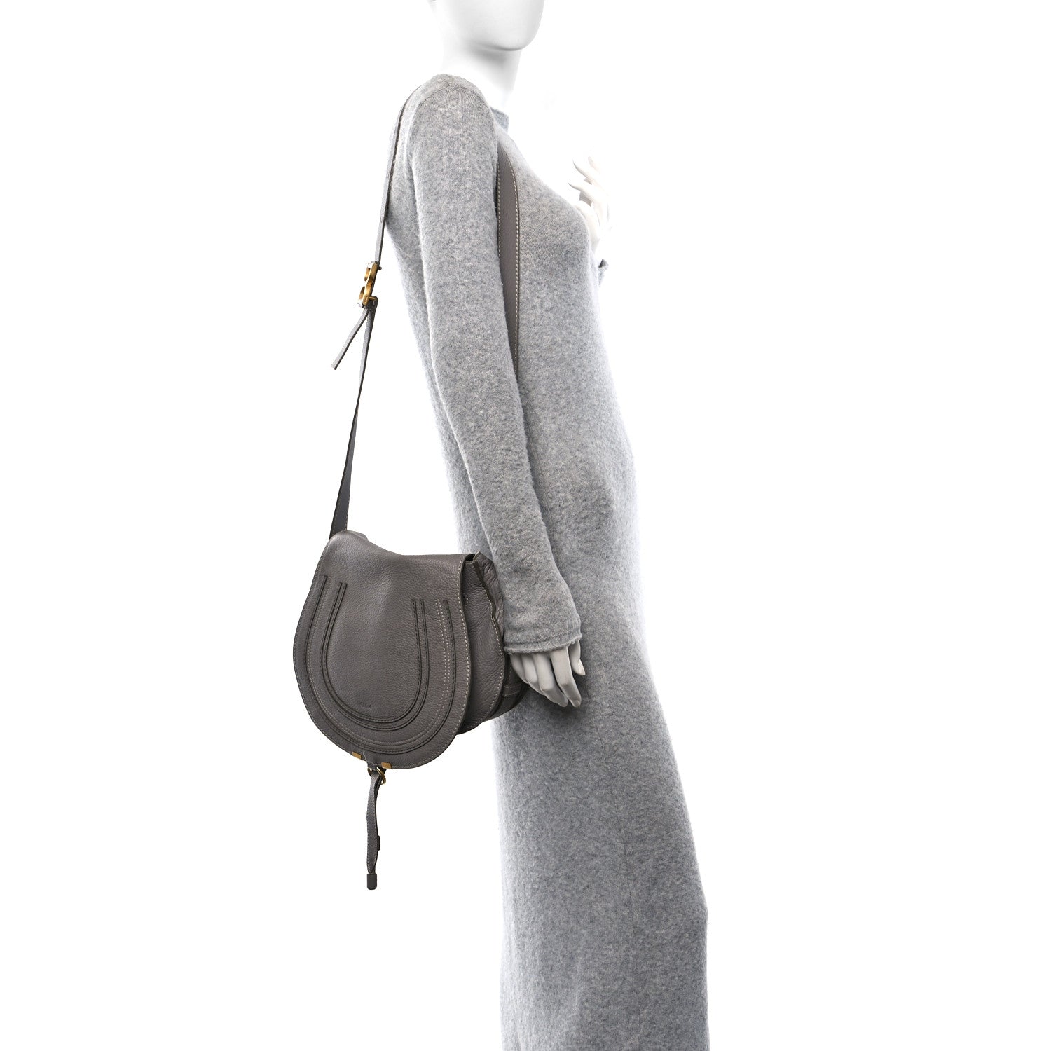 Chloe Calfskin Medium Marcie Round Crossbody Bag Cashmere Grey 2 of 9