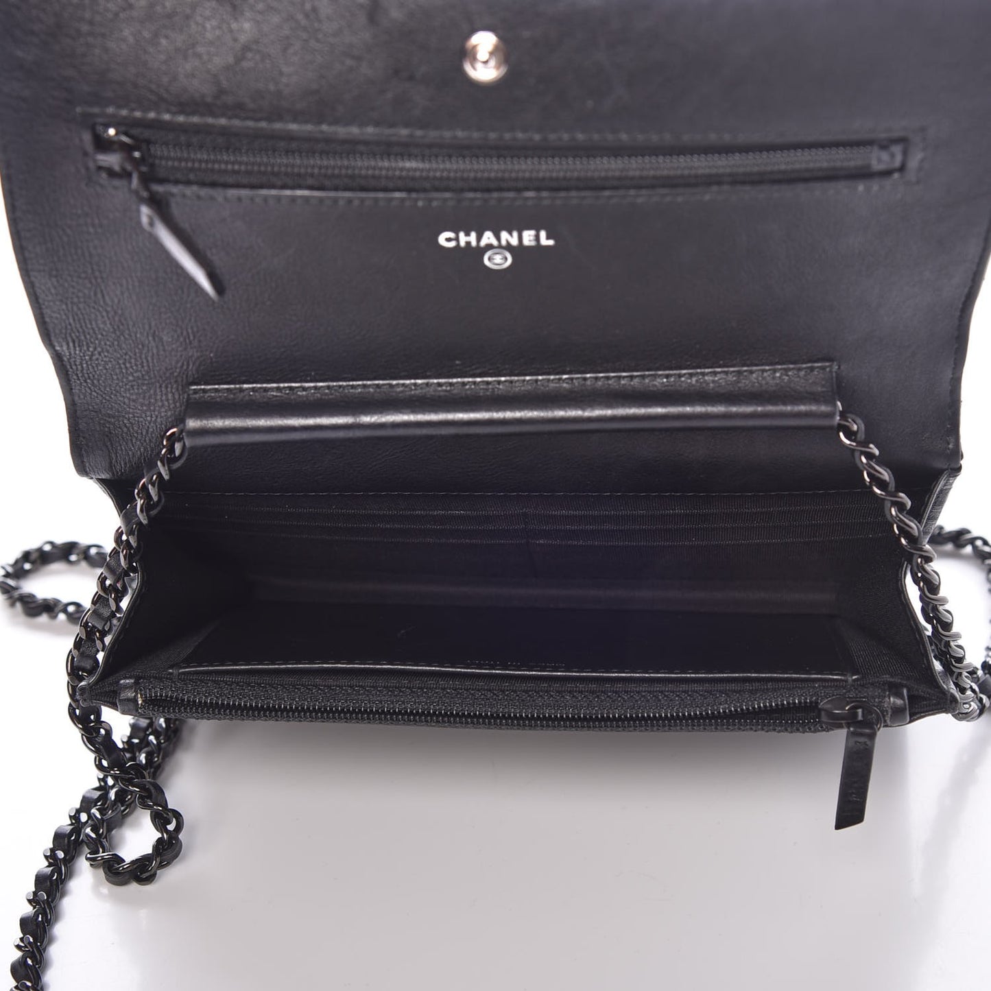 Crumpled Calfskin Quilted Wallet On Chain WOC So Black