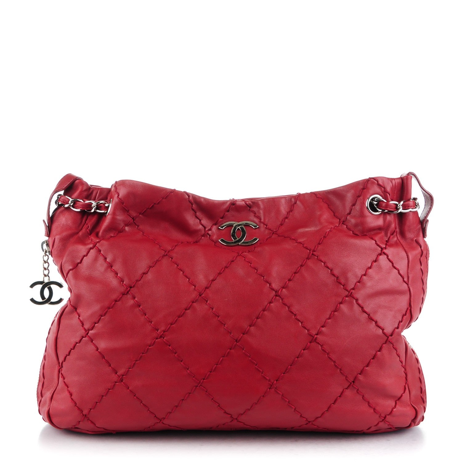 Chanel Lambskin Stitched Expandable Tote Red 1 of 9