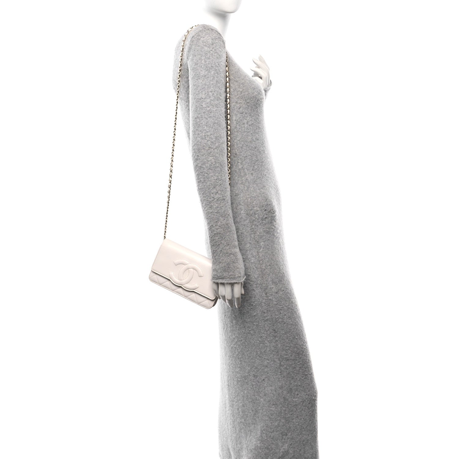 Chanel Goatskin Quilted Timeless CC Wallet On Chain WOC White 2 of 12