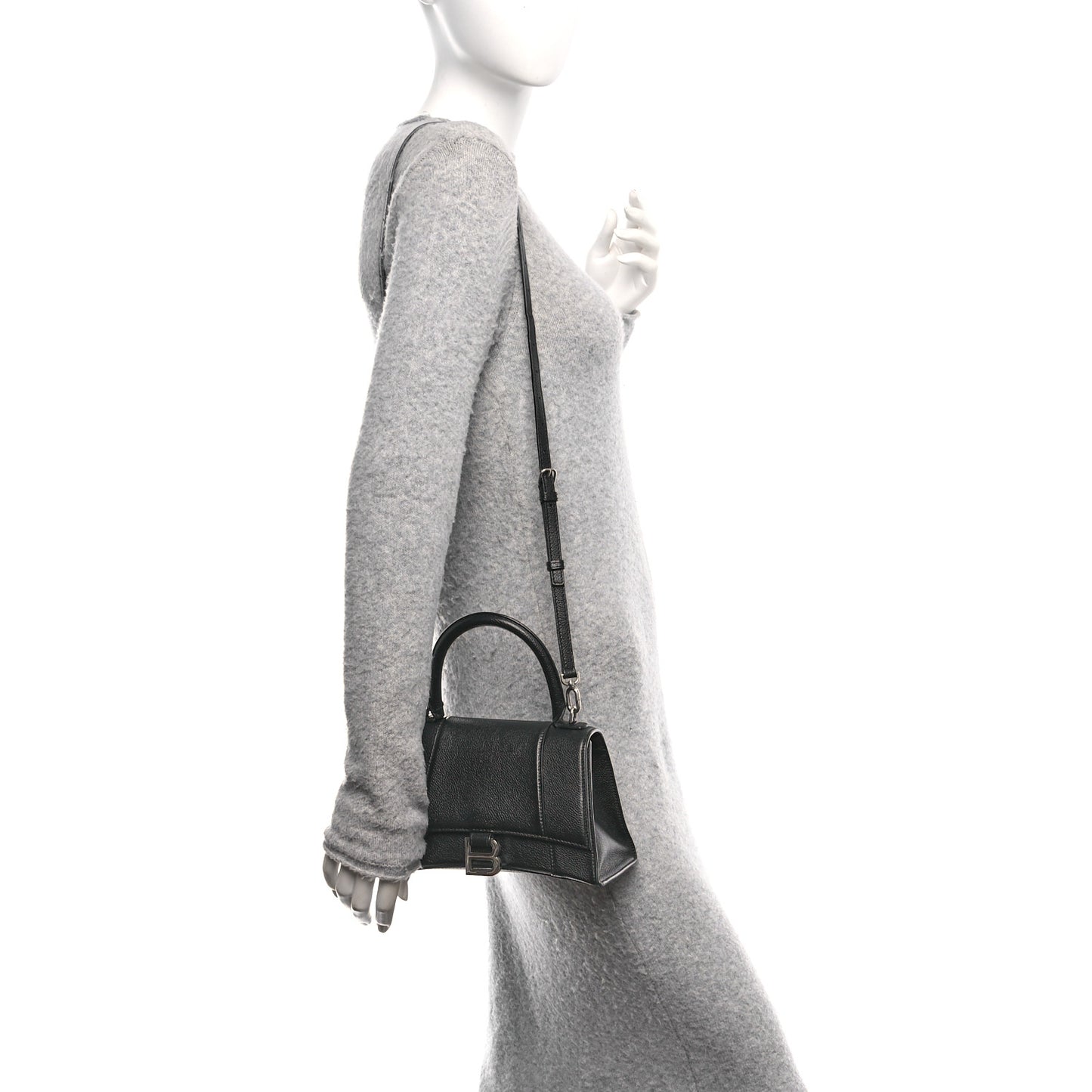 Grained Calfskin Small Hourglass Top Handle Bag Black