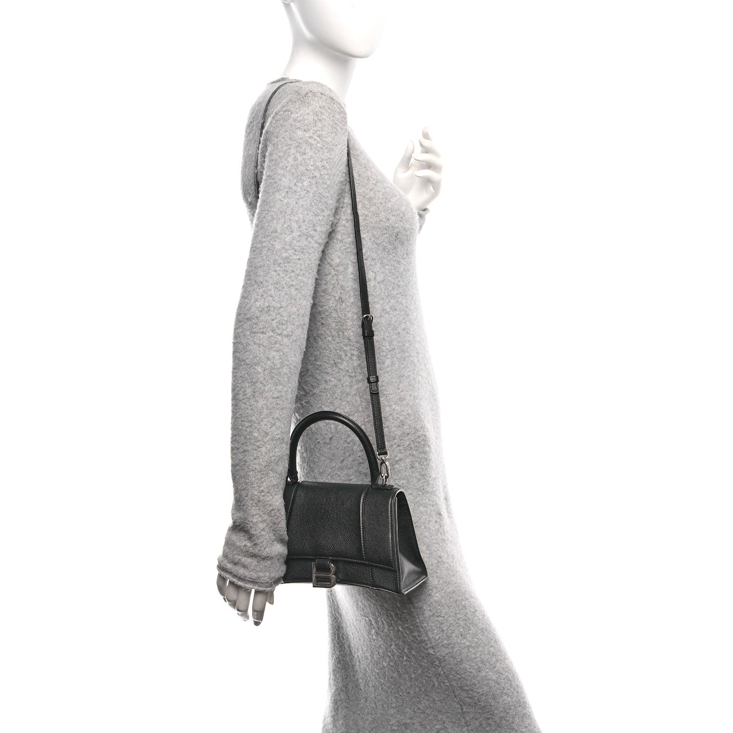 Balenciaga Grained Calfskin Small Hourglass Top Handle Bag Black 2 of 10