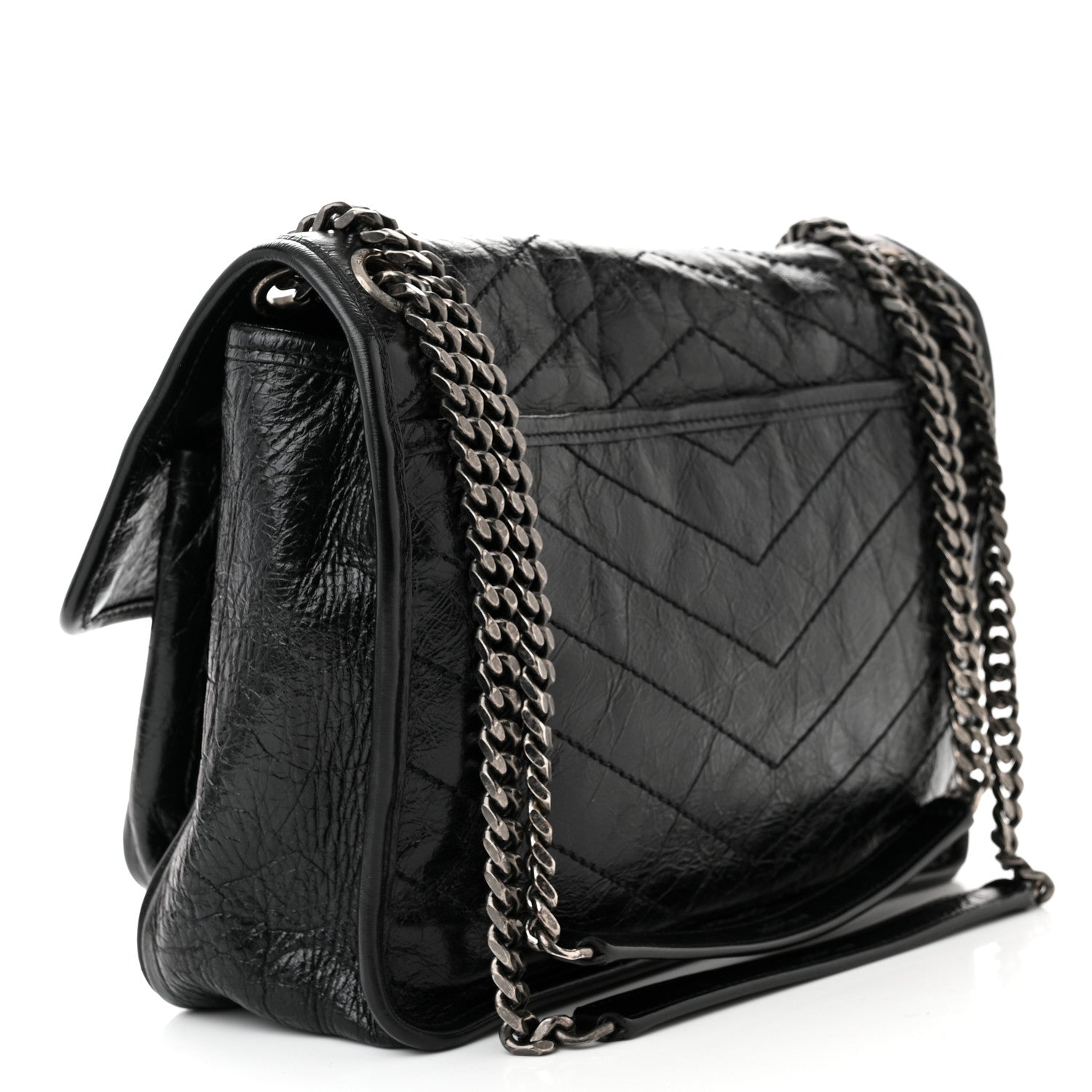 Saint Laurent Crinkled Calfskin Matelasse Monogram Medium Niki Chain Satchel Black 3 of 10