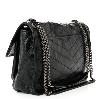 Saint Laurent Crinkled Calfskin Matelasse Monogram Medium Niki Chain Satchel Black 3 of 10