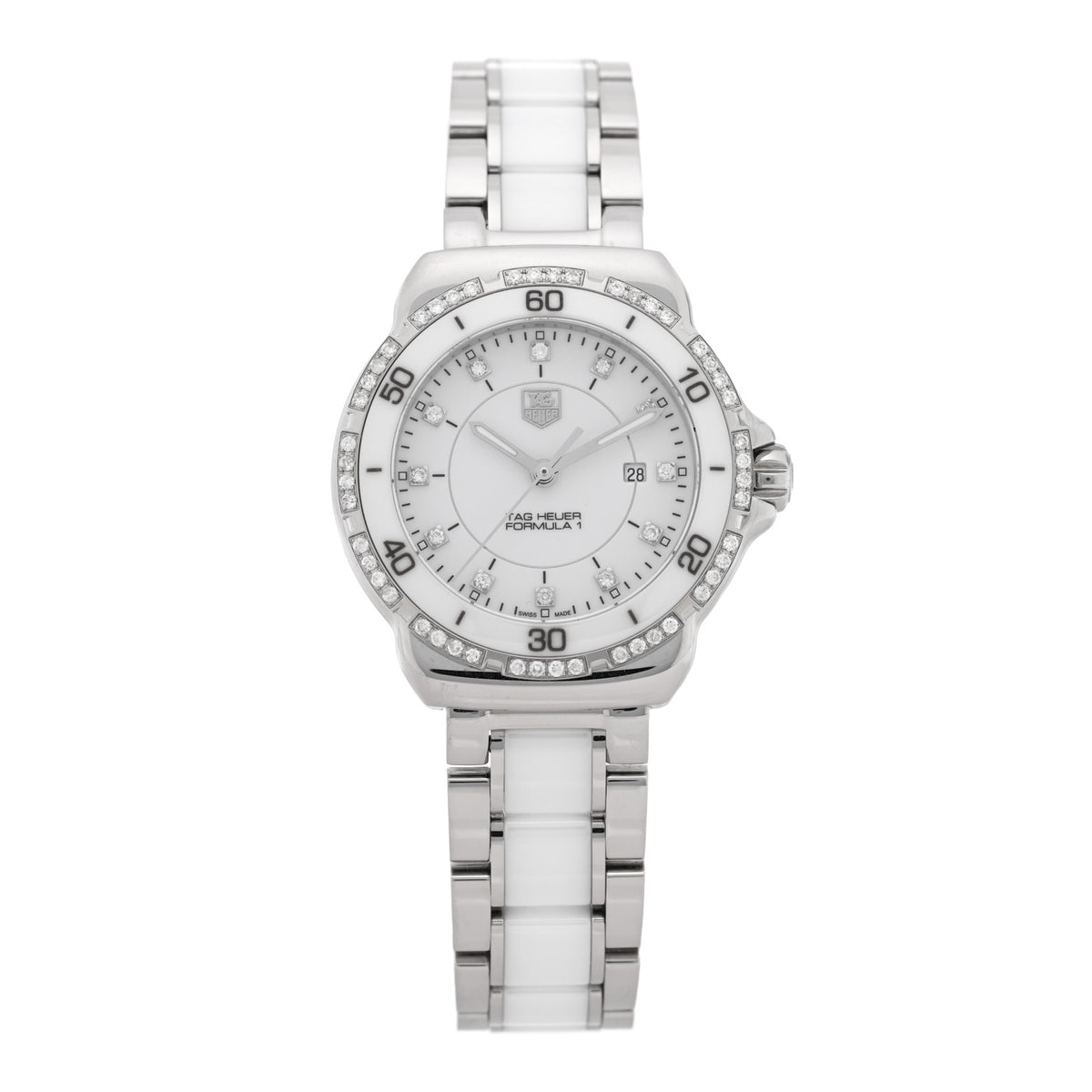 Tag Heuer Stainless Steel Ceramic Diamond 32mm Formula 1 Quartz Watch White WAH1313 1 of 4