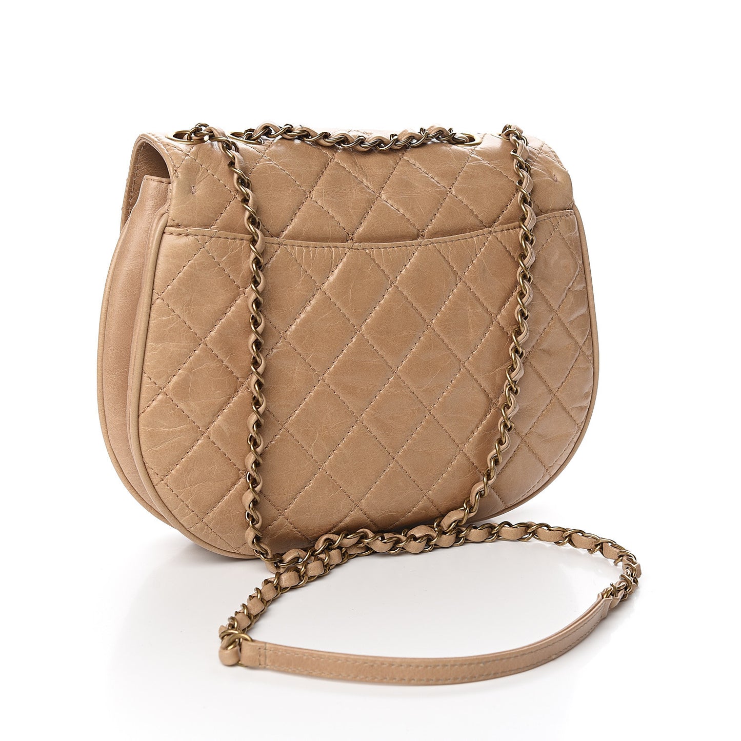 Glazed Calfskin Quilted Medium Bubble CC Flap Beige