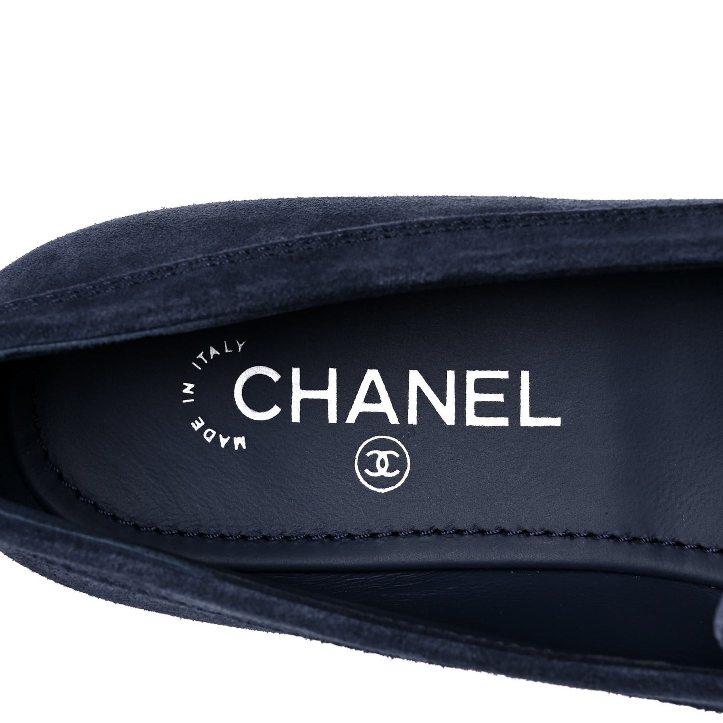 Suede Calfskkin CC Chain Mocassin Loafers 39 Dark Blue