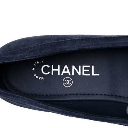 Chanel Suede Calfskkin CC Chain Mocassin Loafers 39 Dark Blue 7 of 9