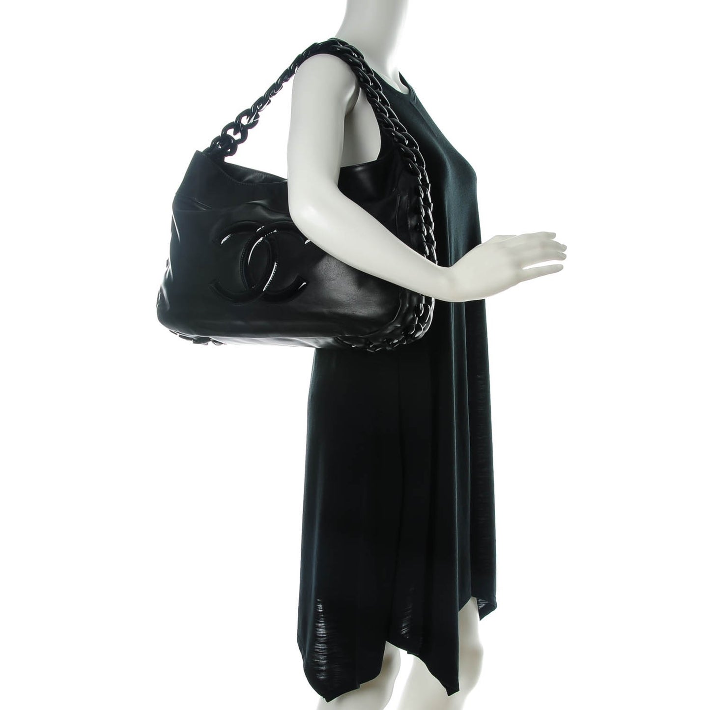 Calfskin Modern Chain Rhodoid Hobo Black