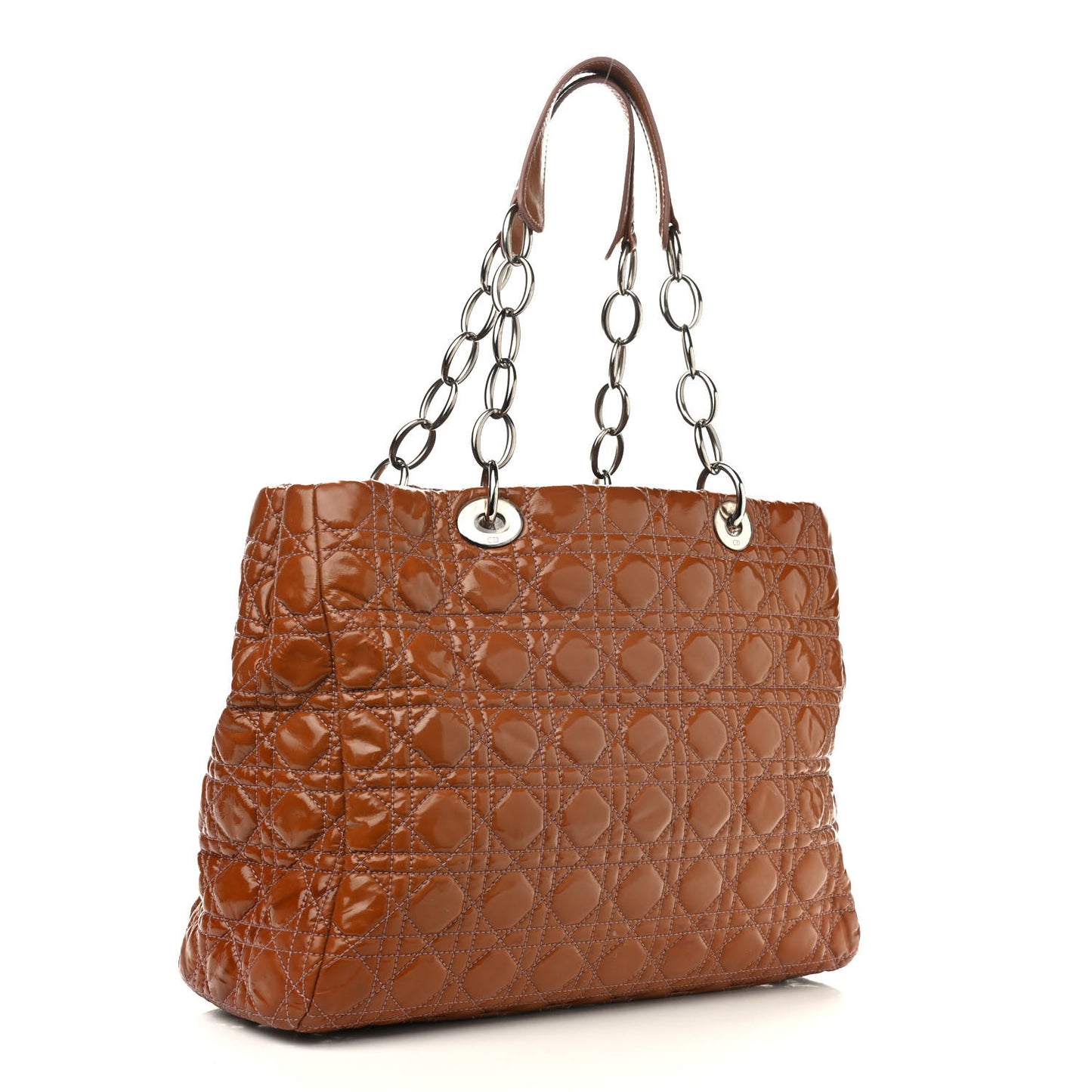 Patent Cannage Large Dior Soft Shopping Tote Brown