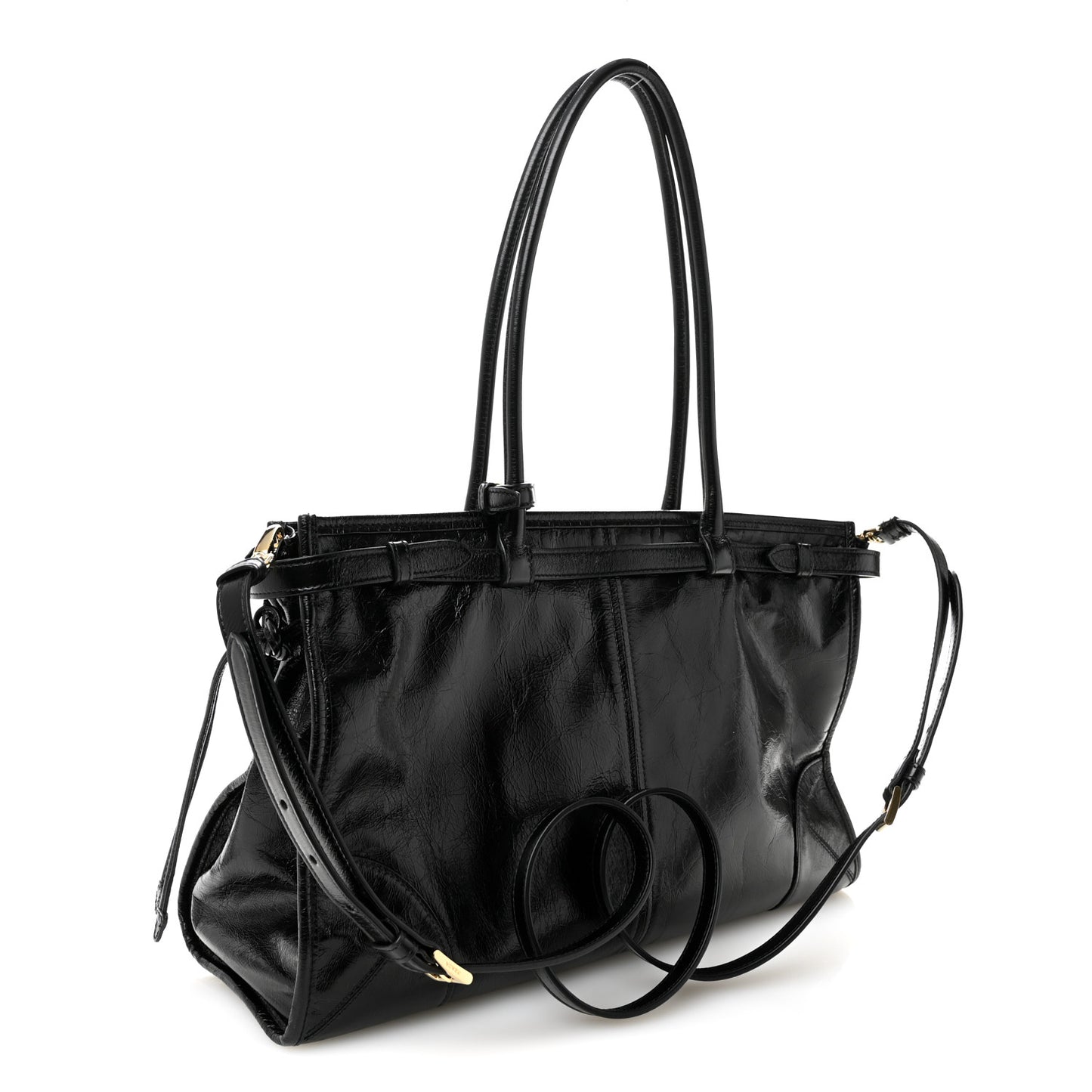 Glossy Calfskin Triangle Large Bonnie Shoulder Bag Black