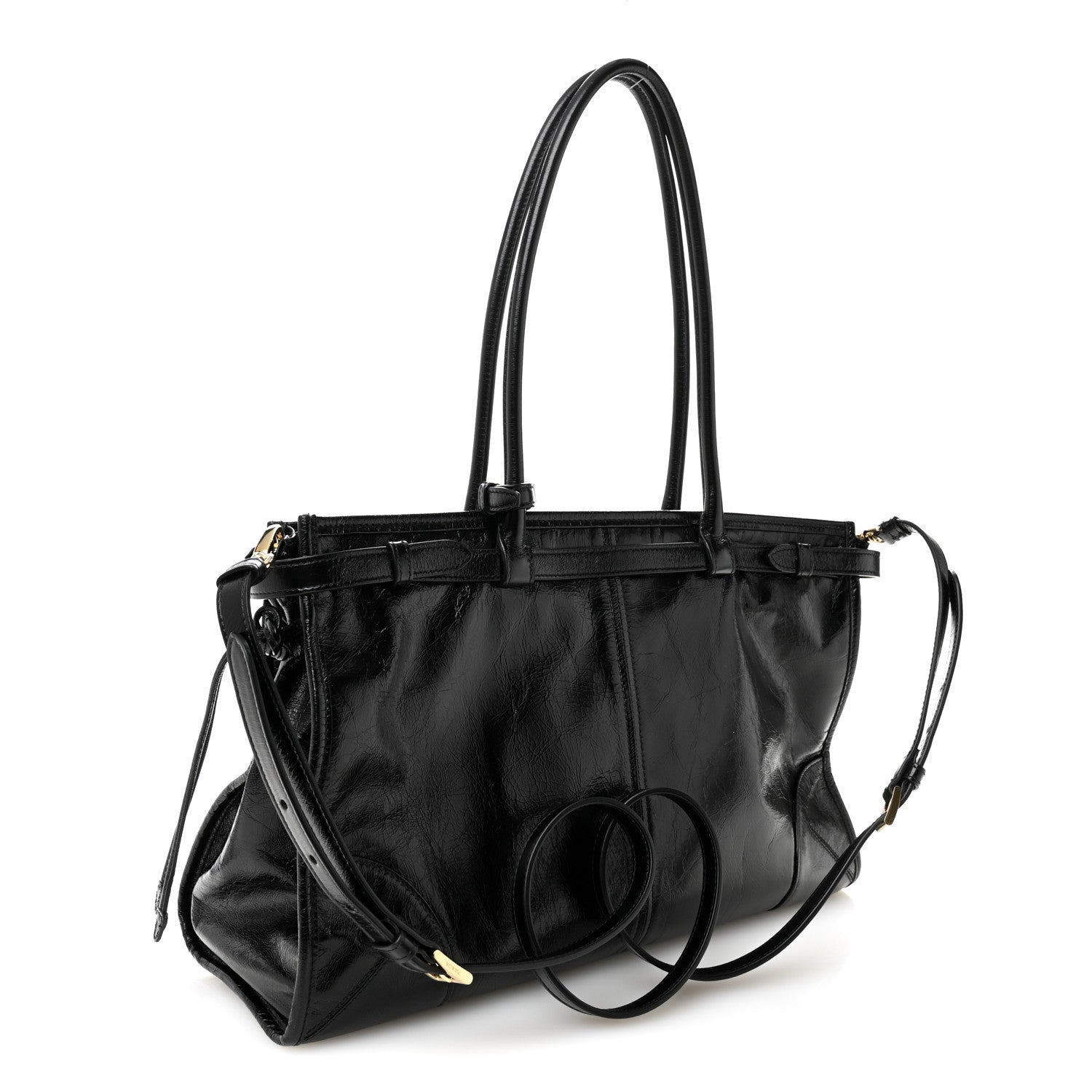 Prada Glossy Calfskin Triangle Large Bonnie Shoulder Bag Black 5 of 19