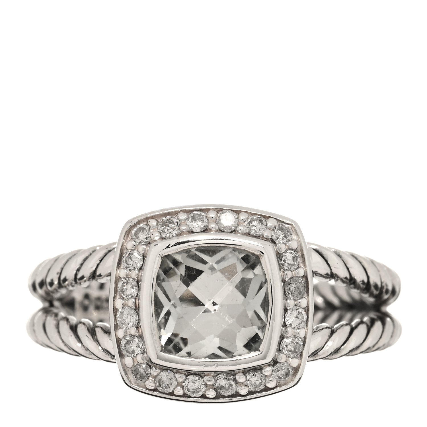 David Yurman Sterling Silver Diamond Prasiolite 7mm Petite Albion Ring 54 7 1 of 4