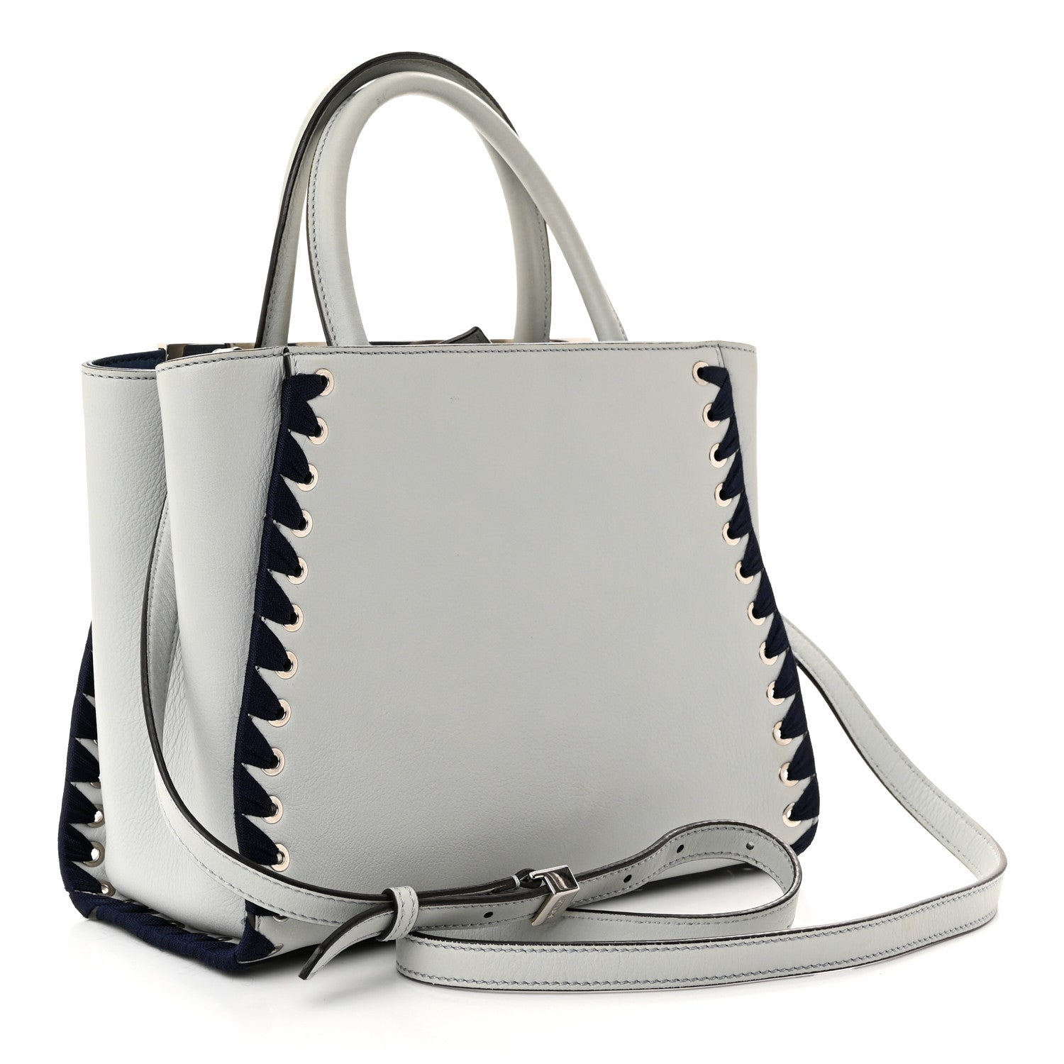 Fendi Vitello Dolce Ribbon Lace Up Petite 2Jours Tote Perla Blueberry 3 of 10