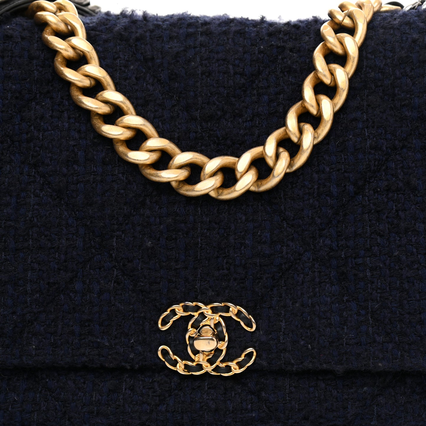 Tweed Quilted Maxi Chanel 19 Flap Navy