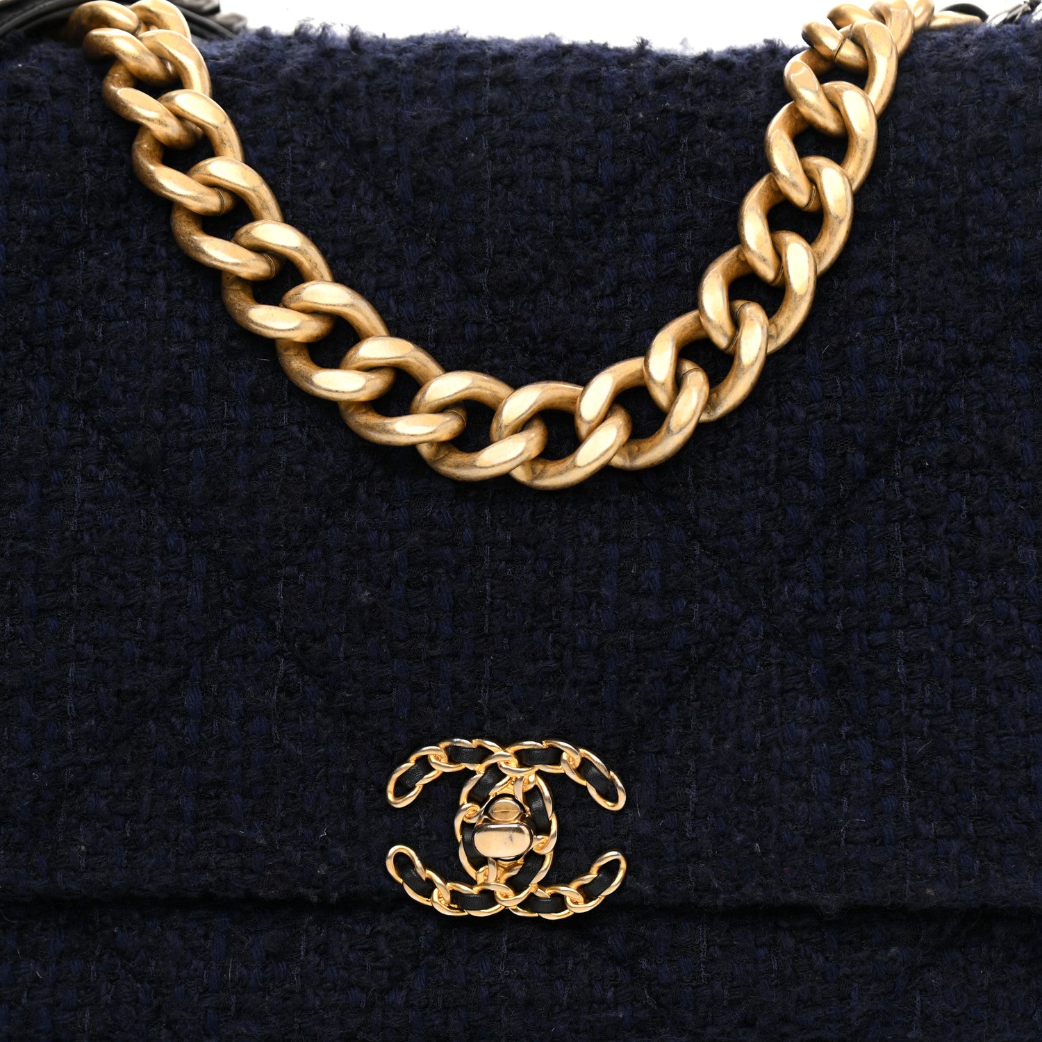 Chanel Tweed Quilted Maxi Chanel 19 Flap Navy 8 of 10