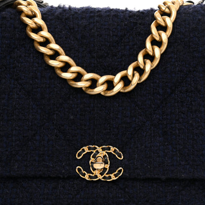 Chanel Tweed Quilted Maxi Chanel 19 Flap Navy 8 of 10