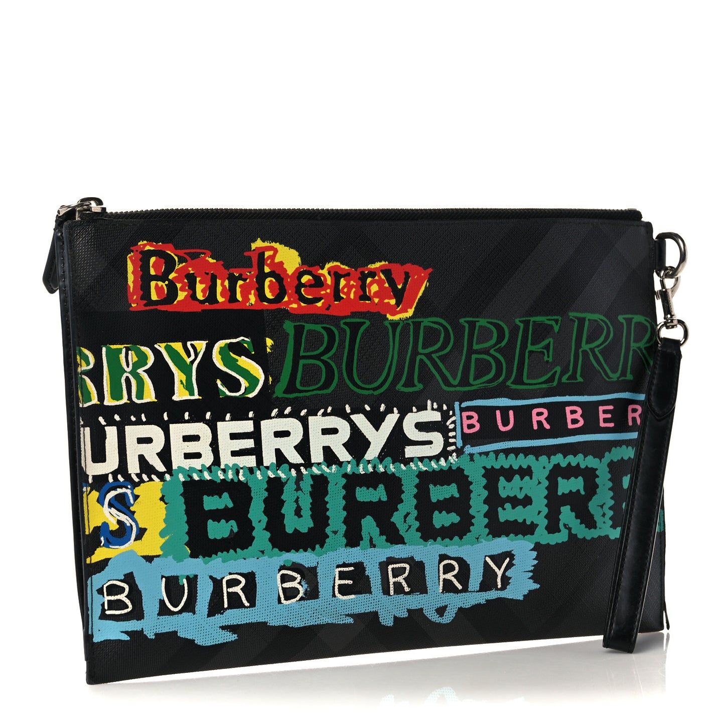 Coated Canvas Graffiti Print Zip Pouch Black