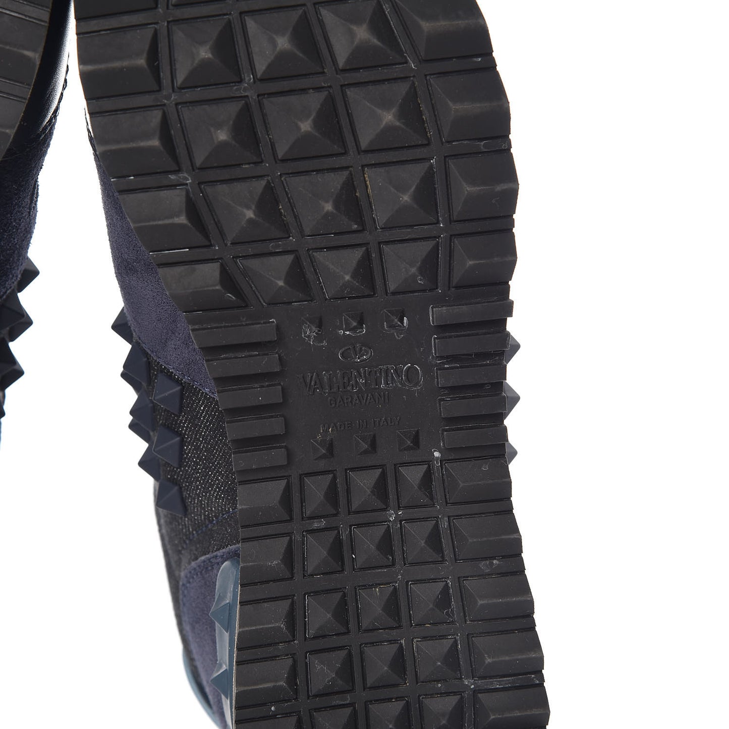 Denim Calfskin Suede Rockstud Sneakers 35.5 Indigo