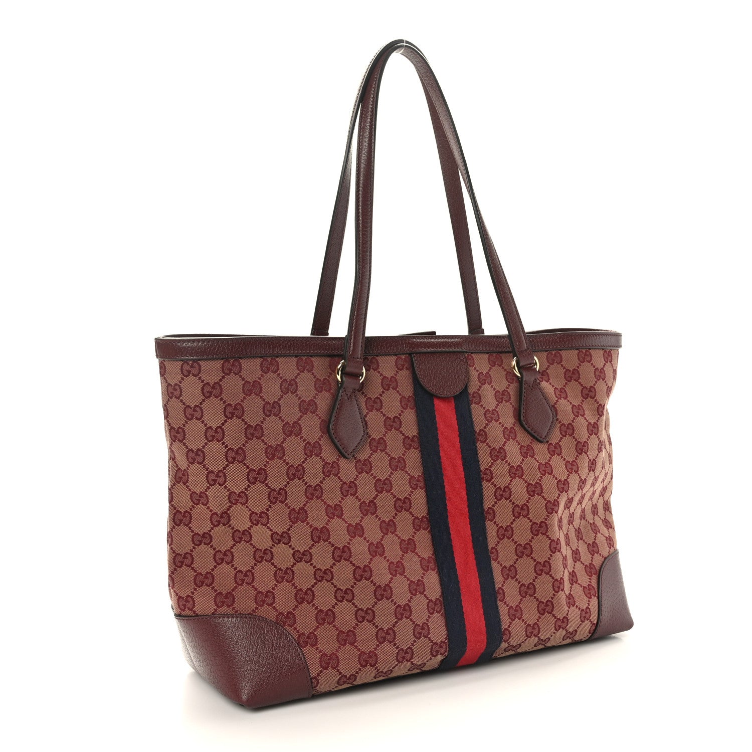 Gucci Monogram Textured Dollar Calfskin Web Medium Ophidia Shopping Tote Sahara Rubino Chardonnay 3 of 9