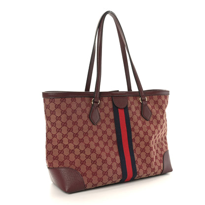 Gucci Monogram Textured Dollar Calfskin Web Medium Ophidia Shopping Tote Sahara Rubino Chardonnay 3 of 9