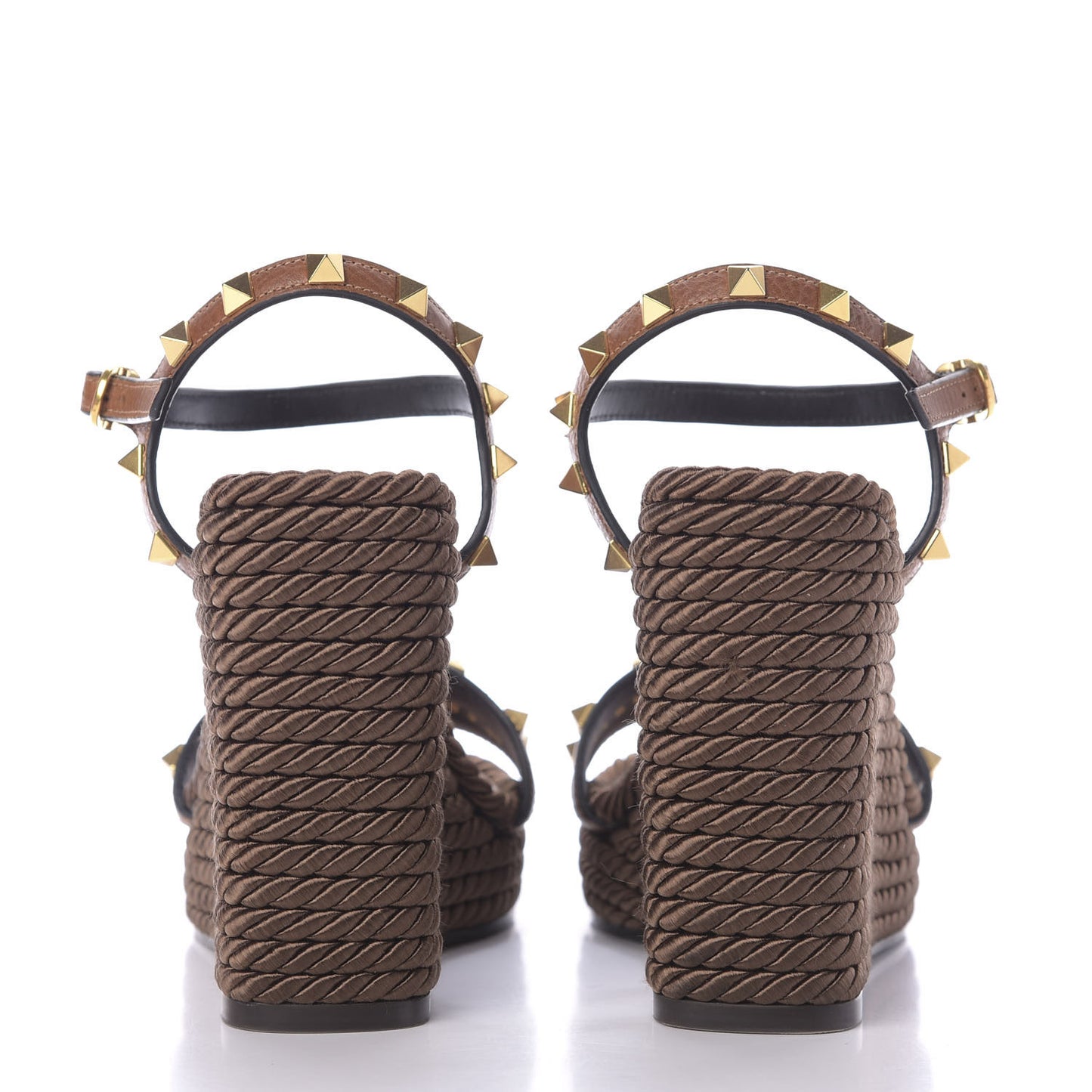 Calfskin Rockstud Torchon Espadrille Wedge Sandals 35 Cuoio