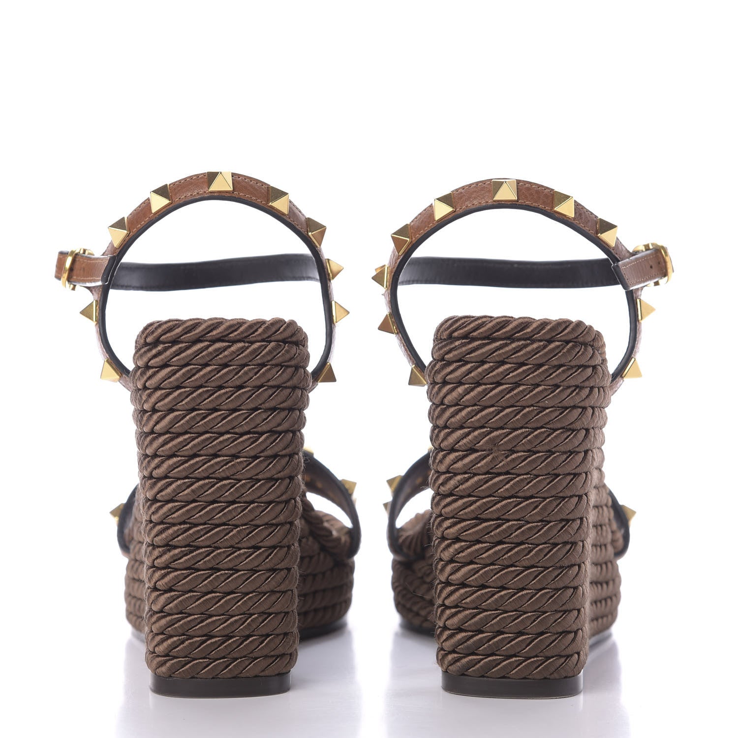 Valentino Garavani Calfskin Rockstud Torchon Espadrille Wedge Sandals 35 Cuoio 5 of 11