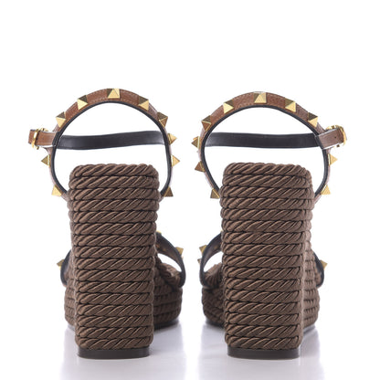 Valentino Garavani Calfskin Rockstud Torchon Espadrille Wedge Sandals 35 Cuoio 5 of 11