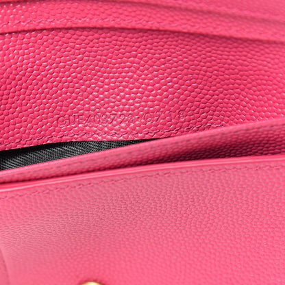 Saint Laurent Grain De Poudre Matelasse Chevron Monogram Compact Zip Around Wallet Fuchsia 8 of 9