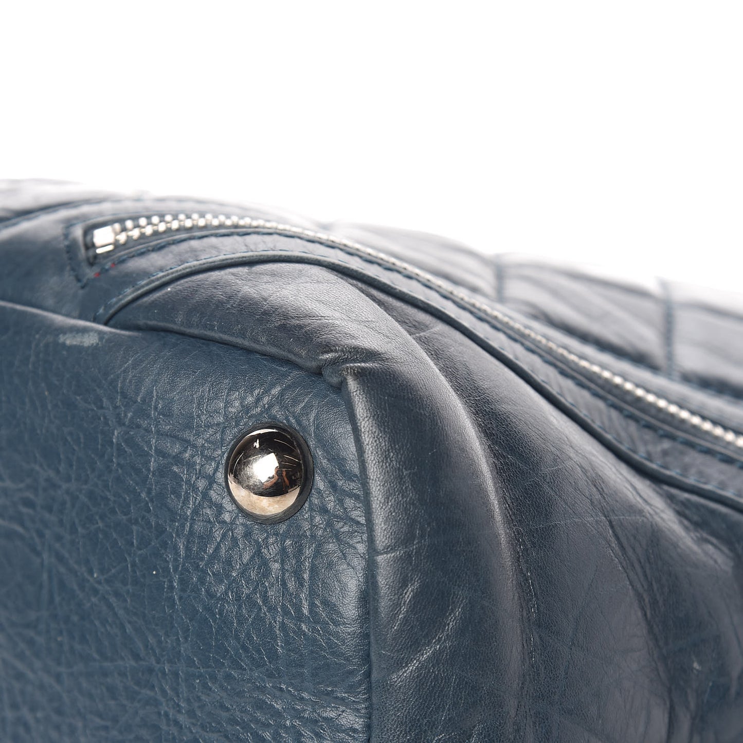 Aged Calfskin Quilted Large Cotton Club Tote Blue