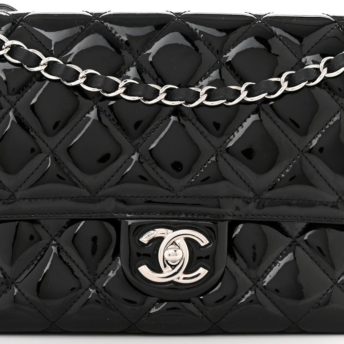 Patent Quilted Large Coco Shine Flap Black