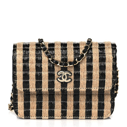 Chanel Raffia Jute Striped Belt Bag Black Beige 1 of 11