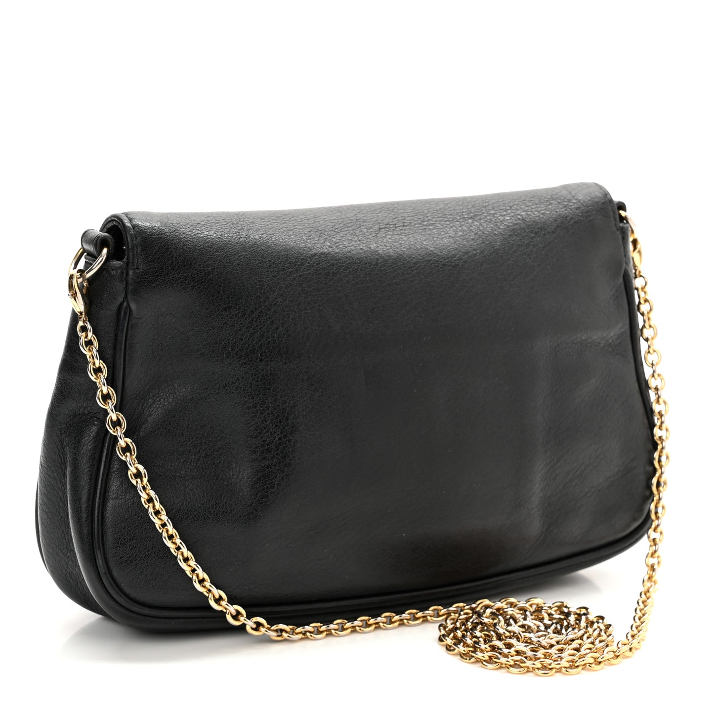Vitello Flamingo Enamel Fendista Pouchette Crossbody Black