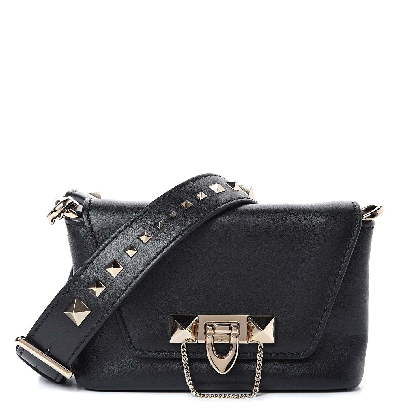 Vitello Small Rockstud Demilune Crossbody Bag Black