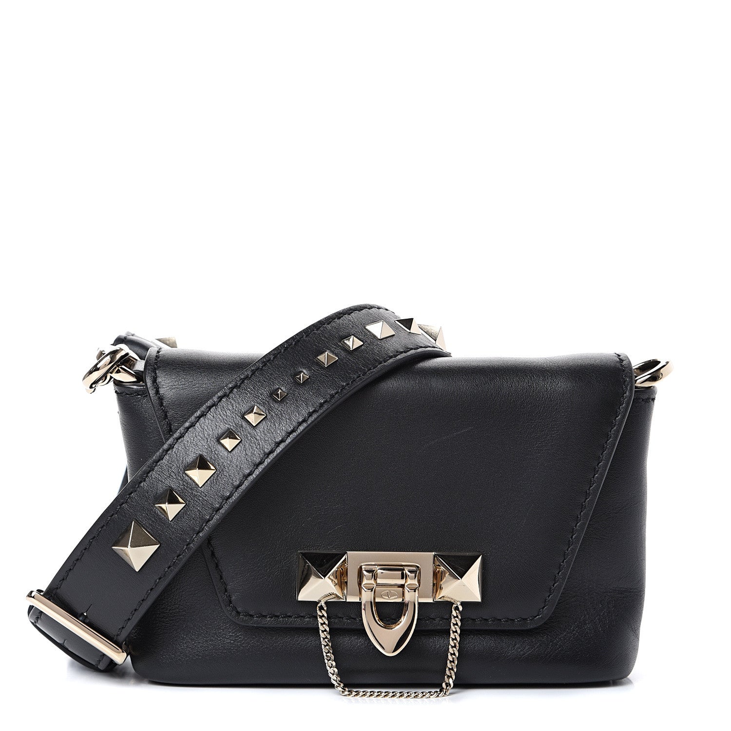 Valentino Garavani Vitello Small Rockstud Demilune Crossbody Bag Black 1 of 14