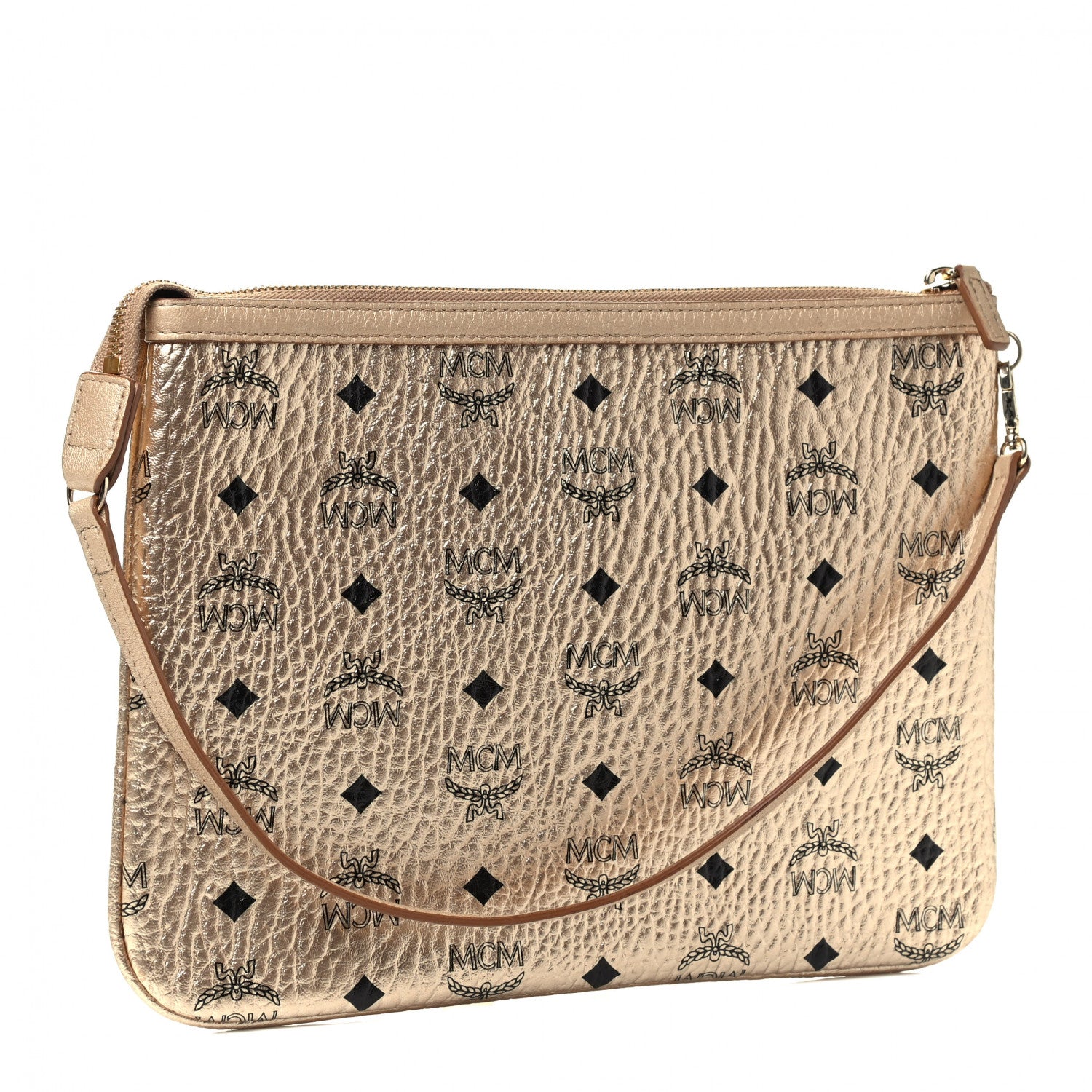 MCM Metallic Visetos Liz Shopper Tote Pouch Gold 2 of 4