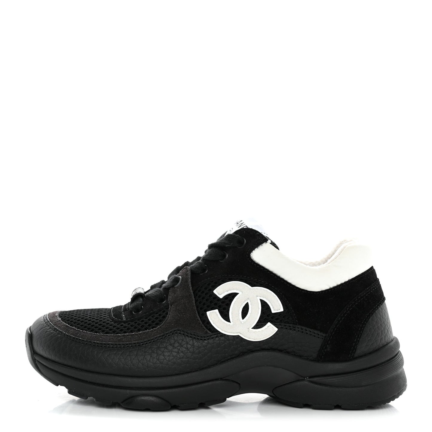 Mesh Suede Grained Calfskin Womens CC Sneakers 35 Black White