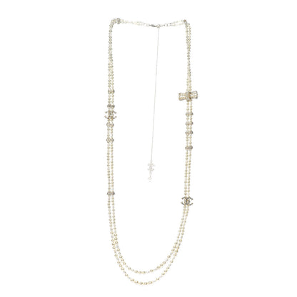 Chanel Crystal Pearl CC Bow Long Necklace Gold 3 of 5