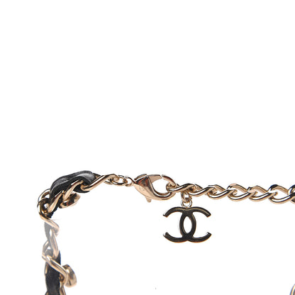 Chanel Metal Lambskin Pearl Name Plate Choker Necklace Black Gold 4 of 5