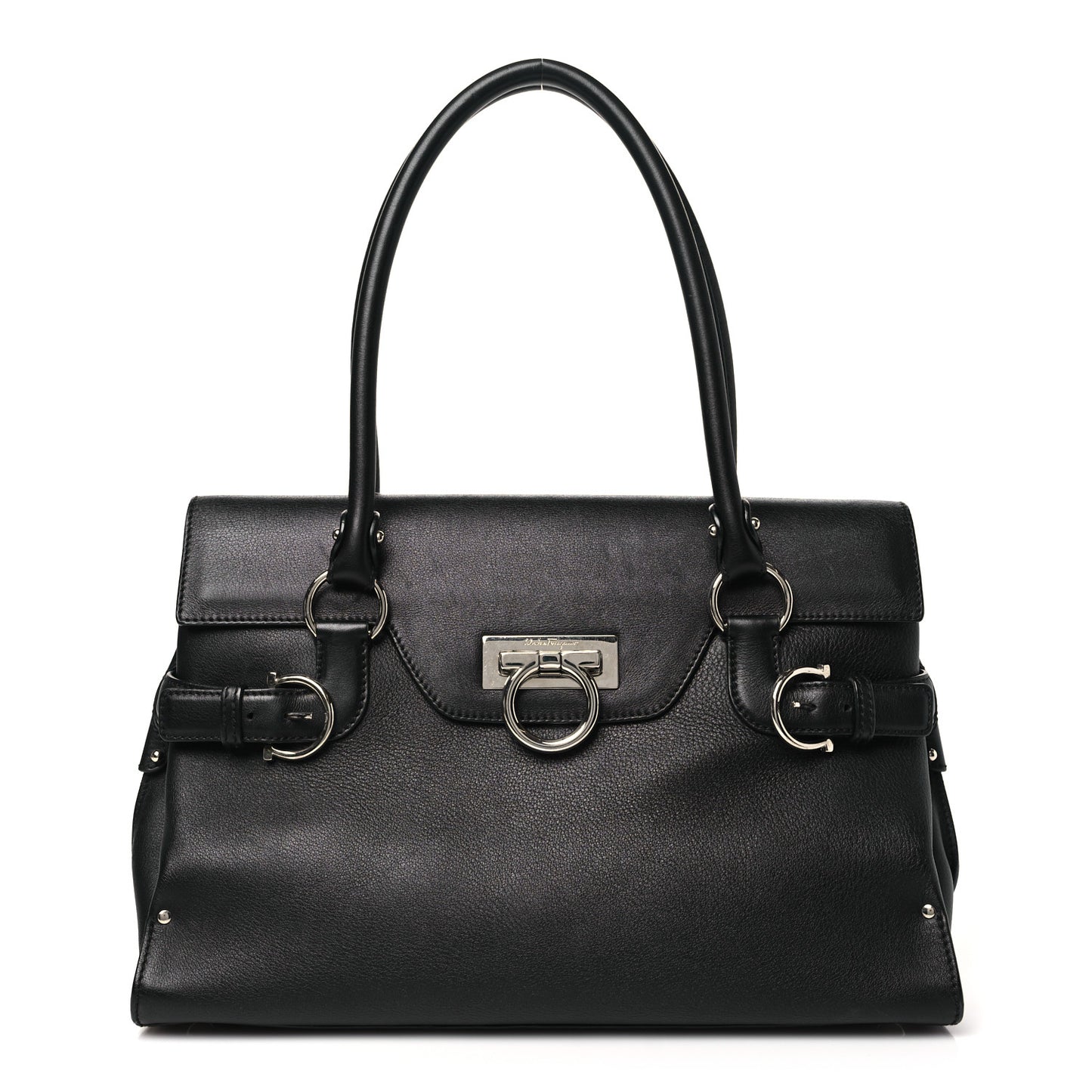 Calfskin Gancini Top Handle Satchel Black