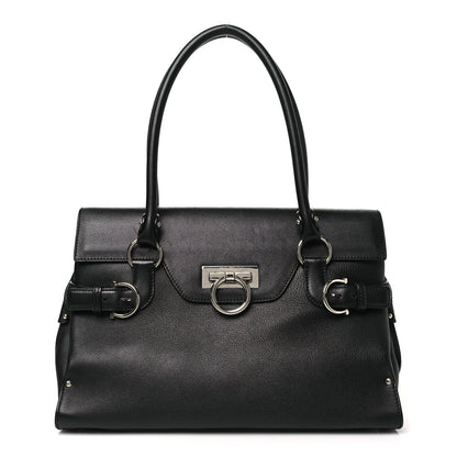 Salvatore Ferragamo Calfskin Gancini Top Handle Satchel Black 1 of 11