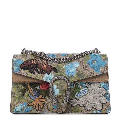 Gucci GG Supreme Monogram Blooms Print Embroidered Small Dionysus Shoulder Bag Blue Taupe 1 of 9